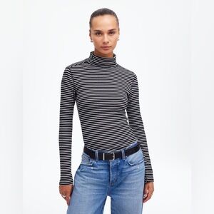 NWT Madewell Ribbed Turtleneck Long Sleeve Tee Sz XXS washed make up off collar